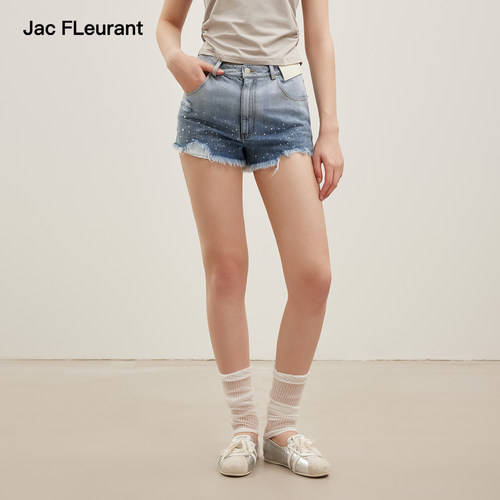JAC FLEURANT2026夏季新款渐变烫钻牛仔短裤女毛边休闲时尚热裤