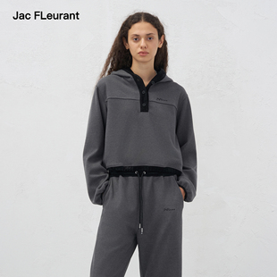 套装 灰色拼接绣花连帽卫衣拼接绣花卫裤 FLEURANT2025秋冬新品 JAC