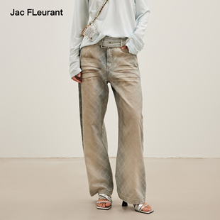 JAC 做旧脏洗烫银格纹腰带时尚 弯刀牛仔裤 FLEURANT2026春夏新款