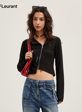 JAC FLEURANT2026春夏新款针织衫女不对称斜门襟拉链修身上衣短款