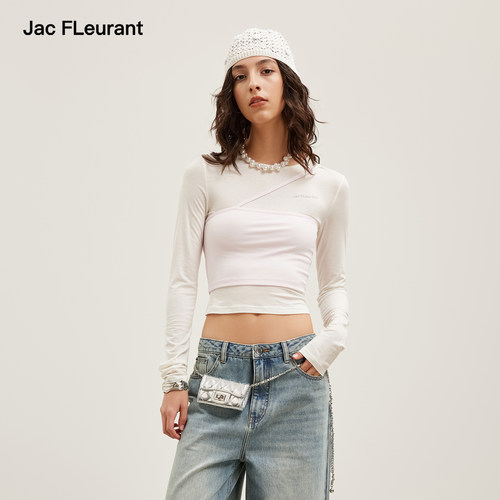 JAC FLEURANT2026秋季新款拼色吊带抹胸真两件长袖上衣女士打底