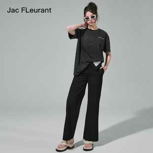 JAC FLEURANT夏季水洗做旧黑白色背后烟雾字母LOGO宽松短袖