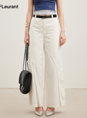 JAC FLEURANT2026春夏新款白色休闲西裤不规则层次女士直筒西裤