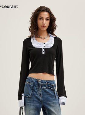 JAC FLEURANT2026春夏新款针织拼接方领衬衫上衣女士减龄长袖