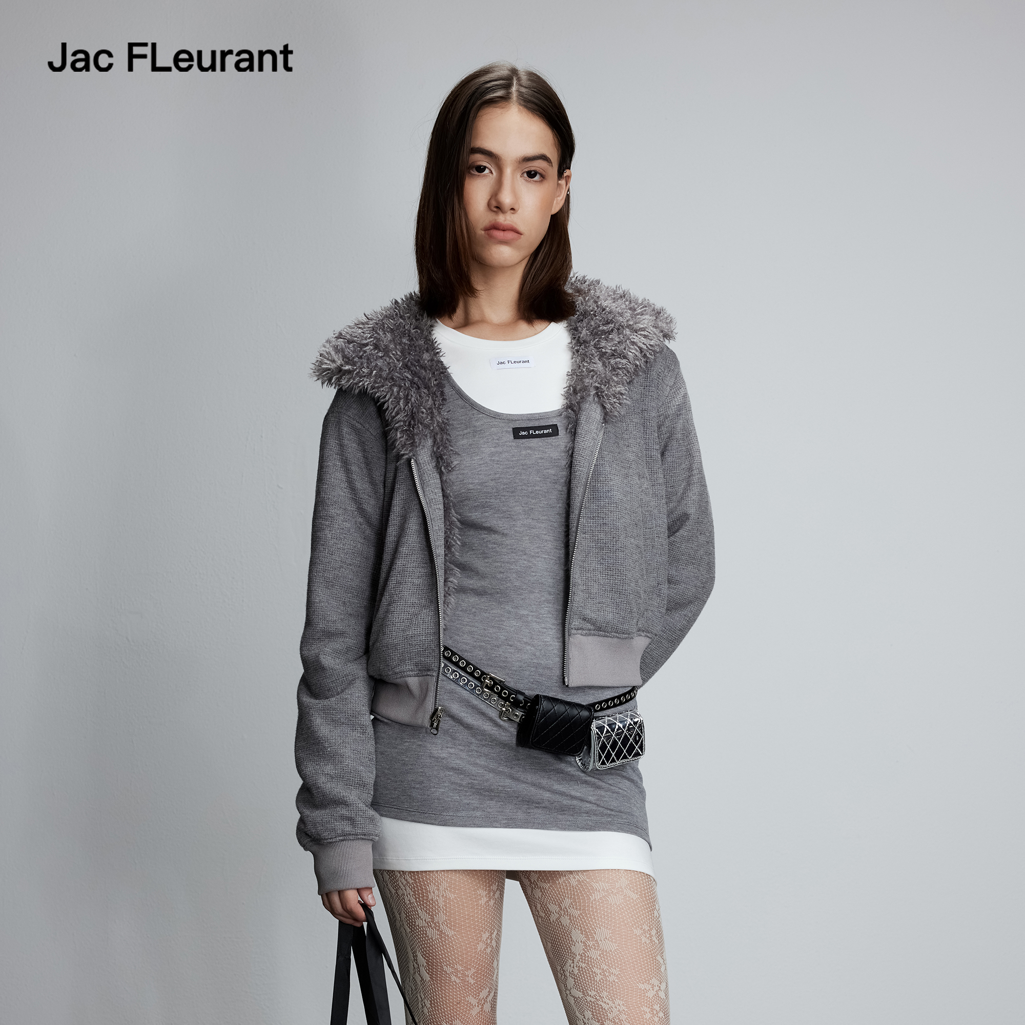 JAC FLEURANT2025秋冬新品正方两穿针织环保毛连帽外套百搭时尚