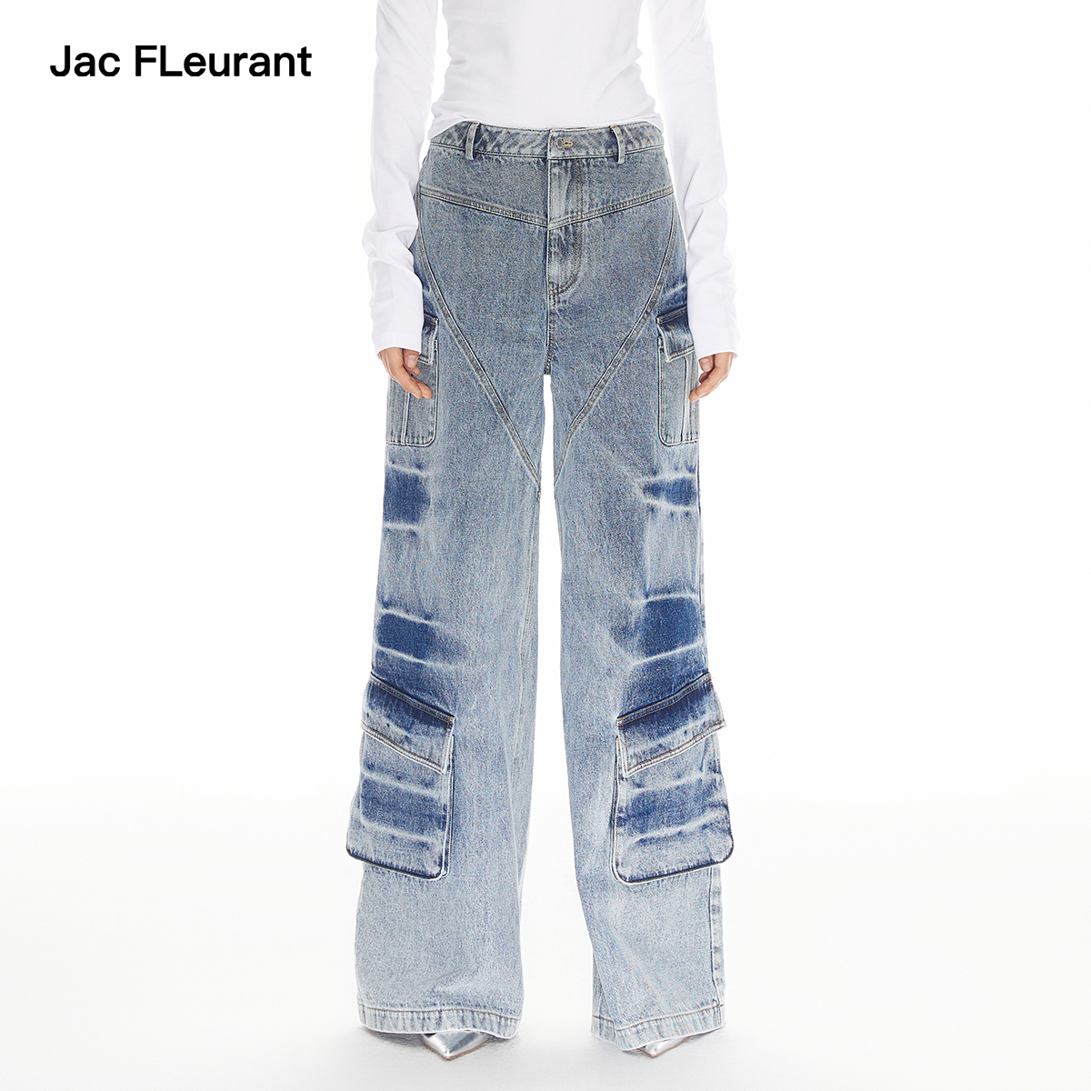 JAC FLEURANT【周深同款】新品水洗工装口袋阔腿宽松百搭牛仔裤