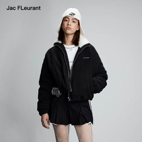 JAC FLEURANT秋冬新款毛领拼接毛绒羽绒服时尚两色保暖外套
