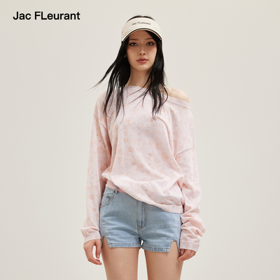 JAC FLEURANT2026春夏新款粉色露肩花卉印花针织毛衫时尚宽松女