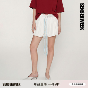 SENSEAWEEK25夏季新品休闲百搭双腰头A型短裙印花腰带垂感花苞裙