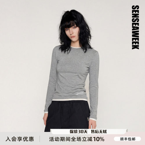 上衣DMW羊毛拼接假两件打底衫