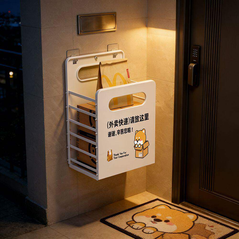 外卖放门口置物架入户门可折叠壁挂收纳筐免打孔快递玄关杂物挂架