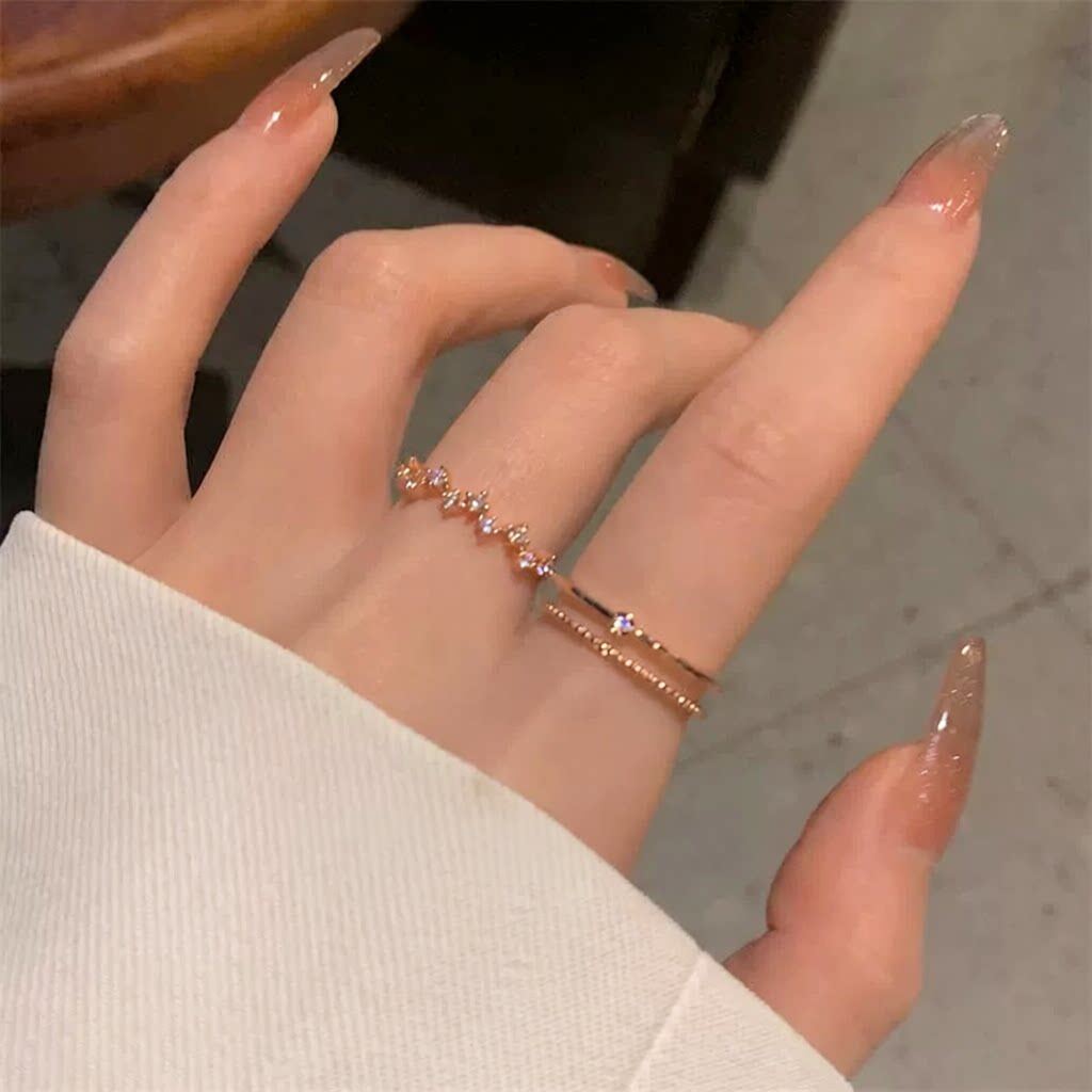 韩版可调节锆石食指戒指女轻奢