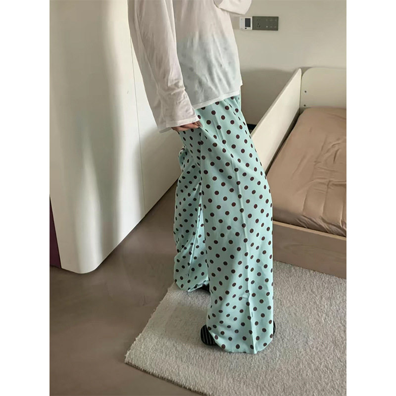 波点慵懒风棉绸薄款垂感凉凉裤女