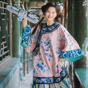 清汉女新款两件古风套装斜襟圆领粉色晋商少奶奶戏文说舞蹈服古装