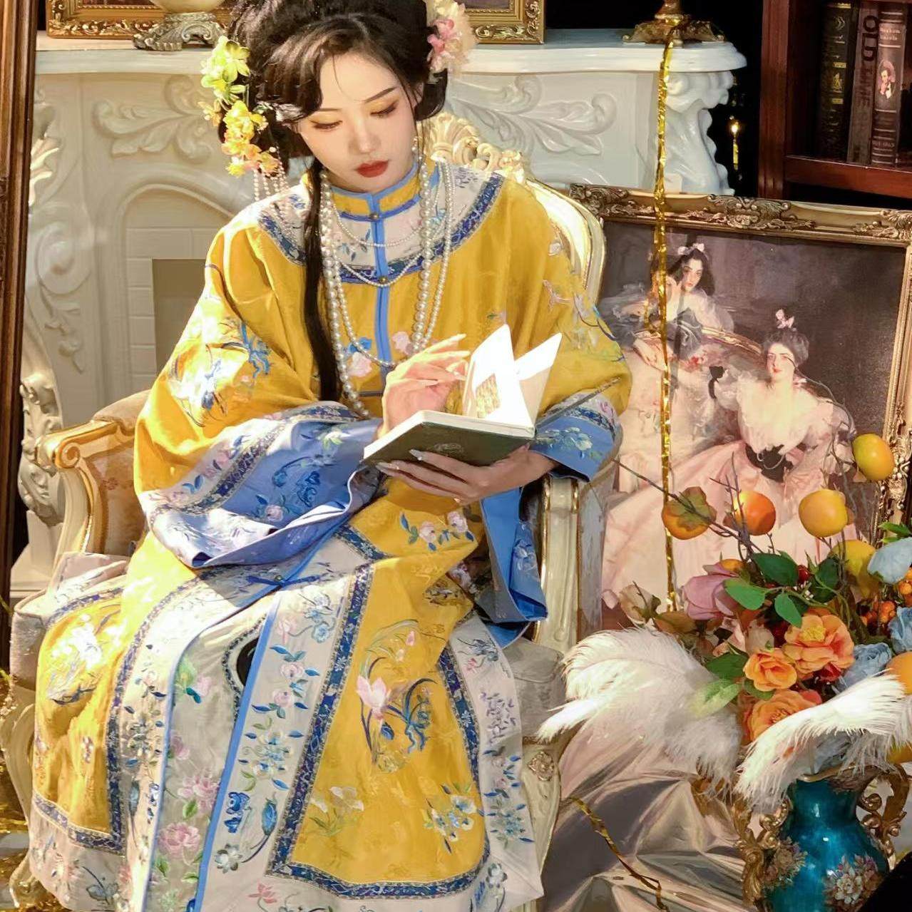 清汉女成人晋商少奶奶对襟立领晚清宫廷风贵妃格格服氅衣两件套装,女装/女士精品,汉服套装,淘宝优惠券,粉丝福利购,淘宝优惠卷