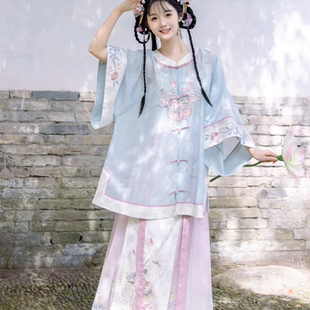 2025夏季款清汉女刺绣格格服对襟古风套装晋商少奶奶戏曲风舞蹈服