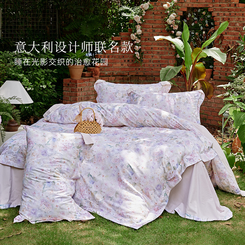 JONRMEC/季米A类磨毛四件套莫奈花园床单被套全棉加厚保暖套件,床上用品,床品套件/四件套/多件套,淘宝优惠券,粉丝福利购,淘宝优惠卷