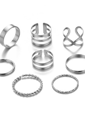 FAMSHIN 8 Pcs/Set Fashion Design Round Gold Color Rings Set