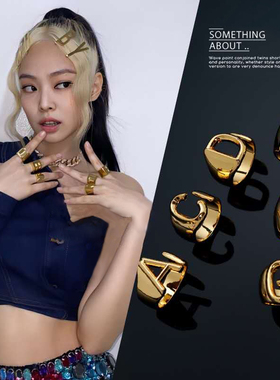 Punk Hollow A-Z Letter Gold Color Metal Adjustable Opening