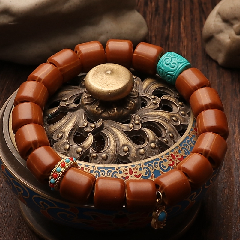 橄榄核核尖直切桶珠老型108颗手串素核光珠文玩手链念珠手链长串