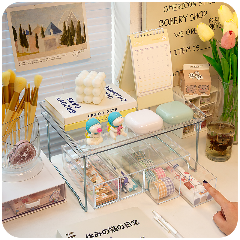 亚克力桌面收纳盒透明化妆品抽屉办公室书桌书本增高刷柜子置物架