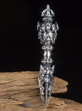 普巴降魔杵吊坠 男女同款 金刚杵足银纯银 泰银项链