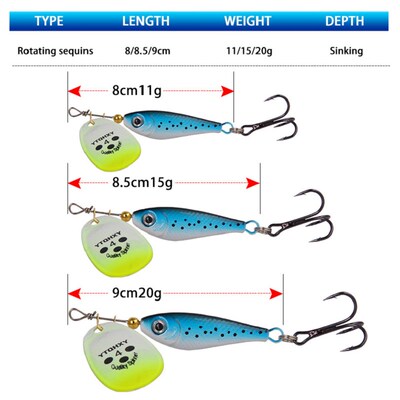 极速1pc Rotating Metal Spinner Fishing Lures 11g 15g 20g Seq