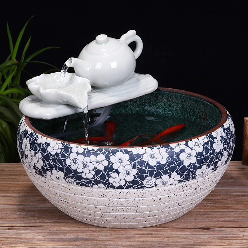 景德镇陶瓷鱼缸客厅喷泉桌面流水鱼缸 家用小型金鱼缸养鱼盆