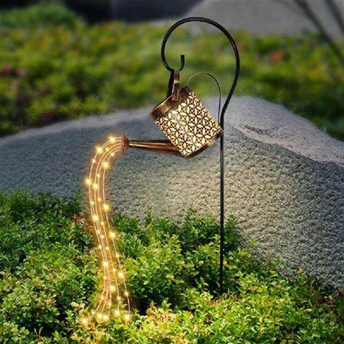 好货Solar Watering Can Ornament Lamp Wrought Iron Hollow Out