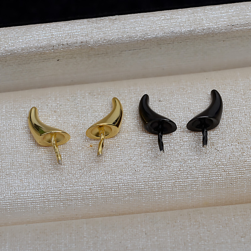 手工diy配件空托925银珍珠巴洛克牛角大号恶魔角1个5948