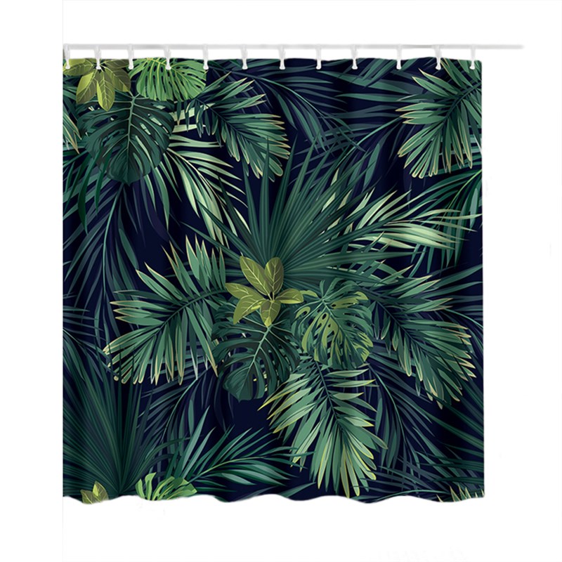 1pc 180 x 180cm Green Leaves Printing Shower Curtain Bearoom