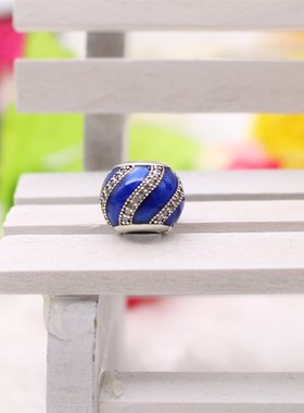 PW268 蓝色滴油纯银螺纹珠子DIY银珠时尚男女礼物流行饰品