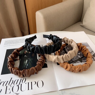 Women Winter Headband PU Leather Retro Hairbands for Women G