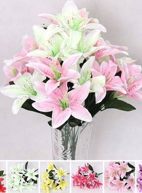 New Beautiful Silk Flower Artificial Lilies Bouquet 10 Heads