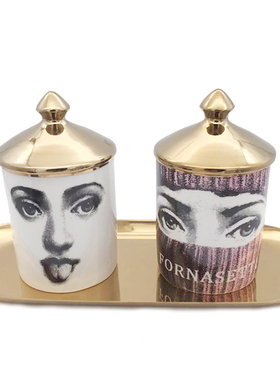 出口金色烛台收纳摆件棉签罐储物罐糖果盒收纳罐家居装饰潮品摆件