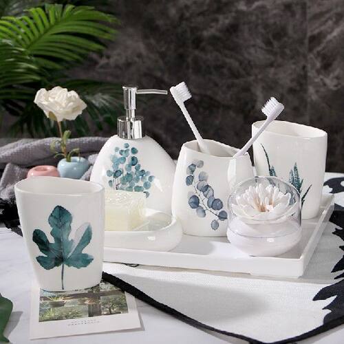 极速Five-piece Bathroom Accessories Set-Nordic Green Plants