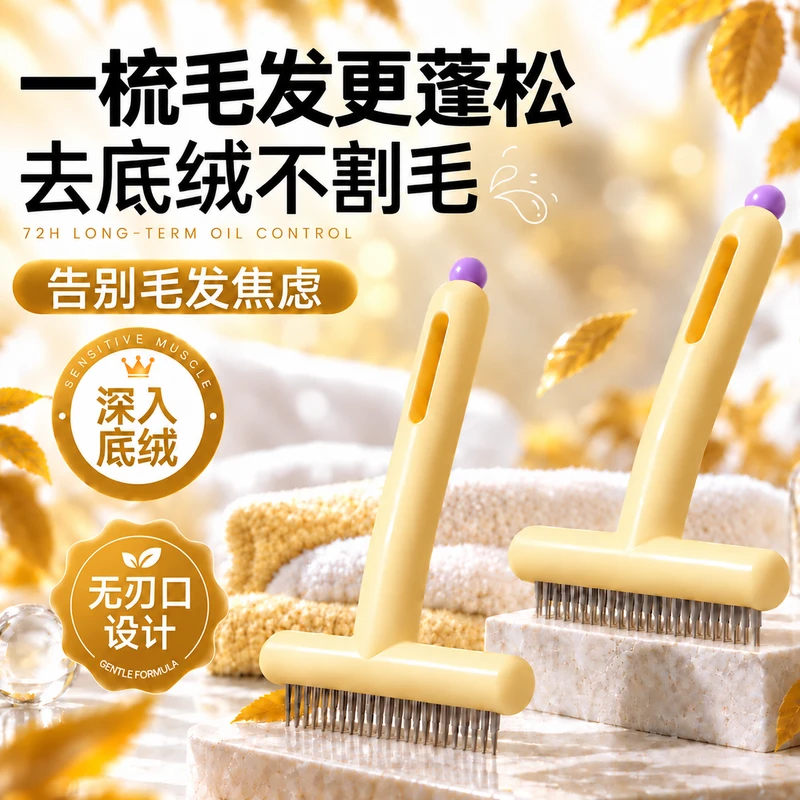 宠物专用梳子猫咪狗狗去底绒梳毛清理浮毛神器开结针梳T型钉耙梳