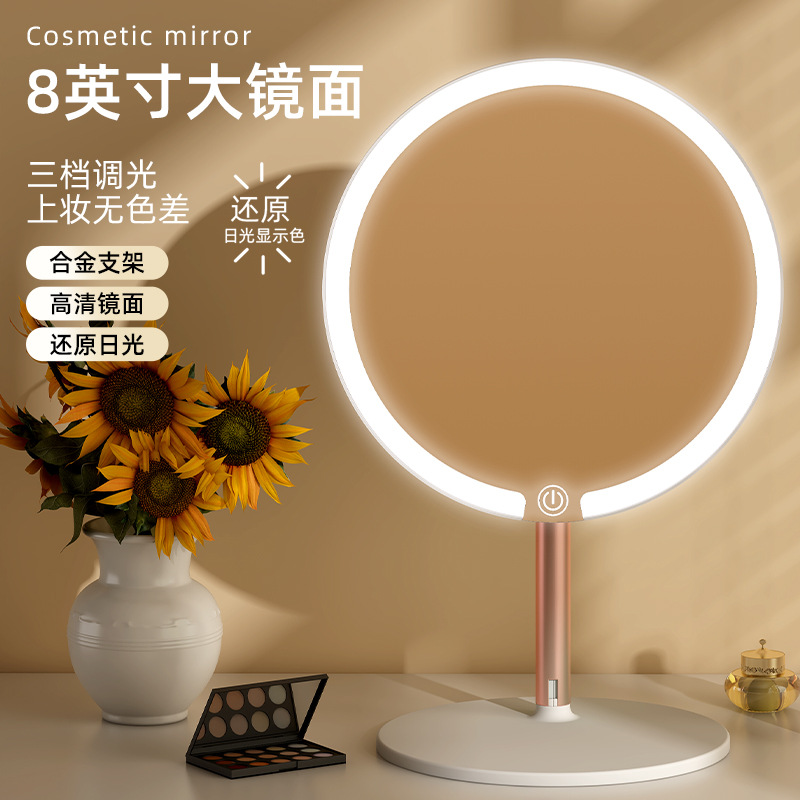 化妆镜led带灯金属支架台式学生