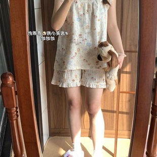 家居服套装 吊带泡芙小狗睡衣女夏季 短裤 新款 可外穿 ins风可爱短袖