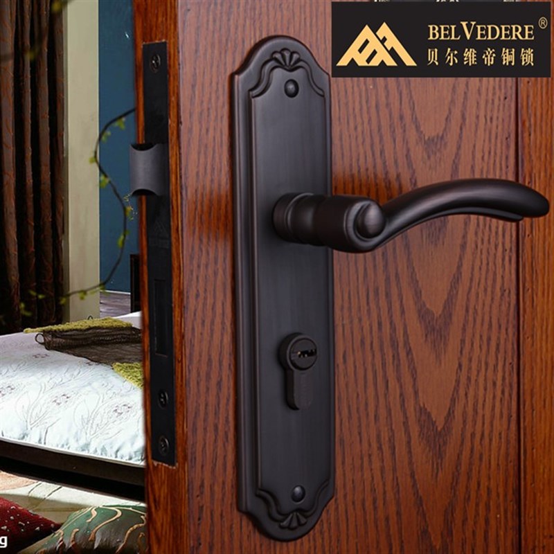 锁具纯铜磁吸欧式新品双山门锁静音家装复古全铜通用木门卧室把手