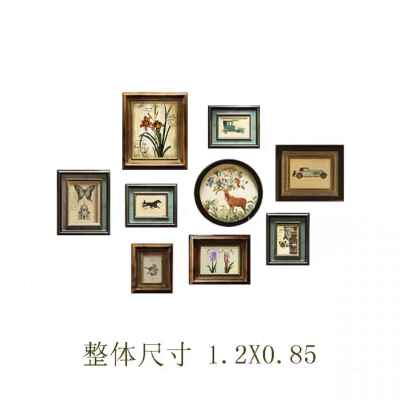 新品美式实木照片墙客厅餐厅装饰画背景墙轻奢相框免打孔挂墙画框