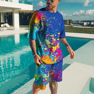 Tracksuit Set Men's Clothing 2 Pcs Set Splatter Colorful