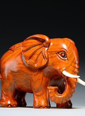 花梨木雕刻大象摆饰一对木质象家居客厅玄关办公室装饰工艺礼品摆
