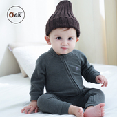 Oak mont新生儿衣服宝宝婴儿连体衣秋装 蚕丝羊毛包屁衣小孩打底衣