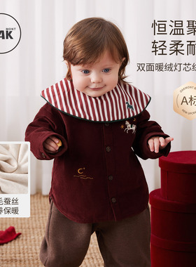 Oak mont男童加绒衬衫冬装宝宝周岁礼服红色蚕丝绒儿童衬衣外套