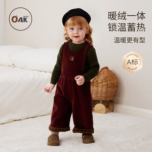 圣诞婴儿连体裤 儿童秋冬纯棉一体绒保暖长裤 子 mont宝宝背带裤 Oak