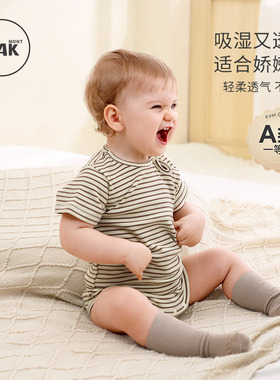 Oak mont包屁衣宝宝连体衣夏季薄款短袖哈衣爬服新生儿条纹衣服