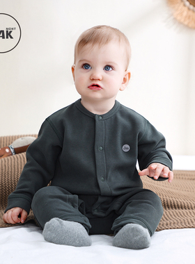 Oak mont连体衣打底衣新生儿包屁衣婴儿秋款蚕丝羊毛男女宝宝爬服