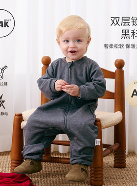 Oak mont婴儿连体衣秋冬宝宝加绒衣服加厚蚕丝绒保暖冬装外出爬服