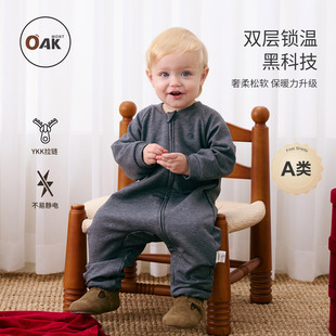 Oak 外出爬服 mont婴儿连体衣秋冬宝宝加绒衣服加厚蚕丝绒保暖冬装